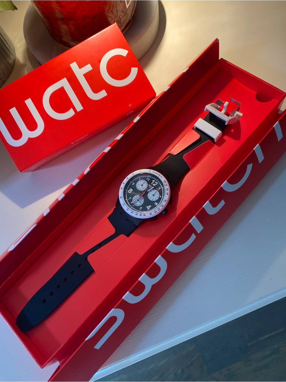 Swatch Black and White Chrono Silicone Strap Watch - Picture 3 of 7